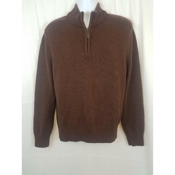Eddie Bauer Mens Brown Pullover Jacket Size L 1/4 Zip Long Sleeve Chunky Sweater
